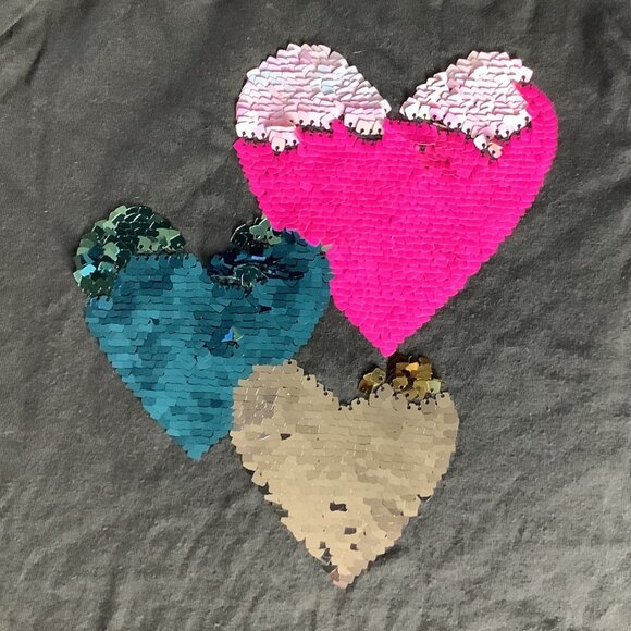 Cat & Jack Girls Flip Sequin T-Shirt Size M 7/8 Short Sleeve Hearts Tee Crew - Picture 6 of 9
